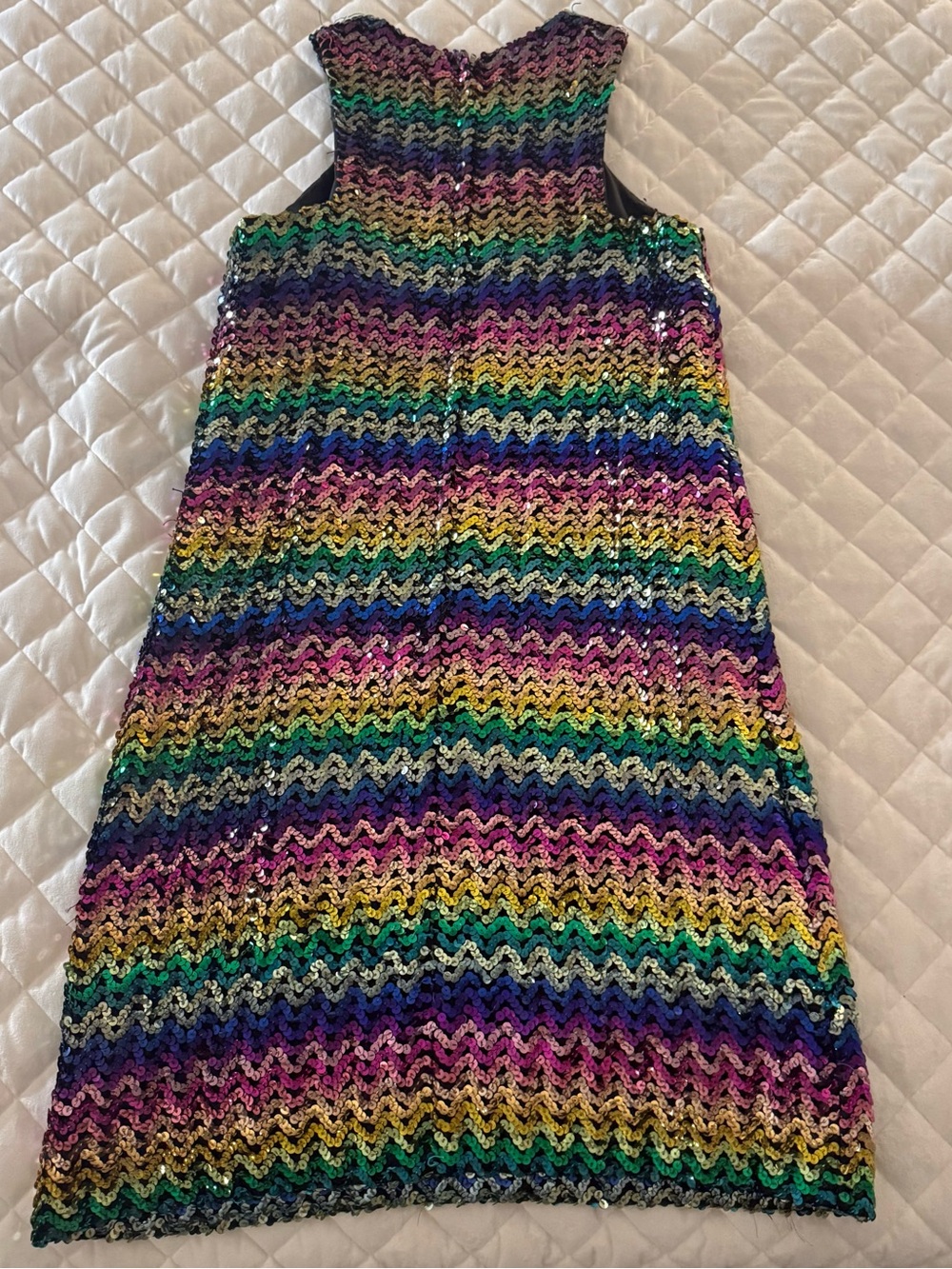 Vintage JR theme New York Rainbow Sequin Mod Mini Dress Chevron ZigZag Disco 60s - Picture 9 of 10